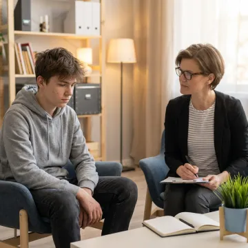 Teen counseling session in a calm therapy office
