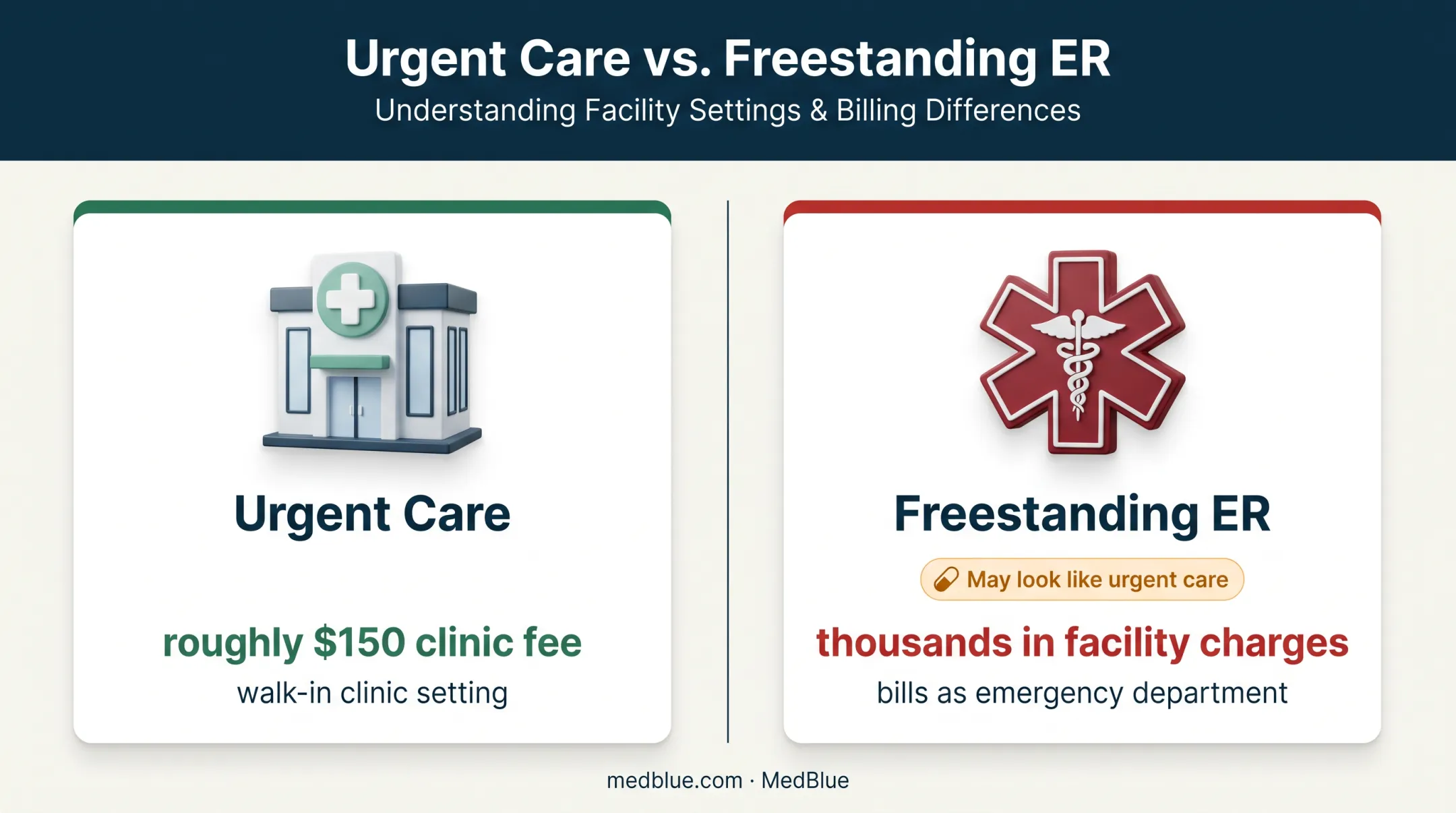 Urgent care versus freestanding emergency room cost comparison