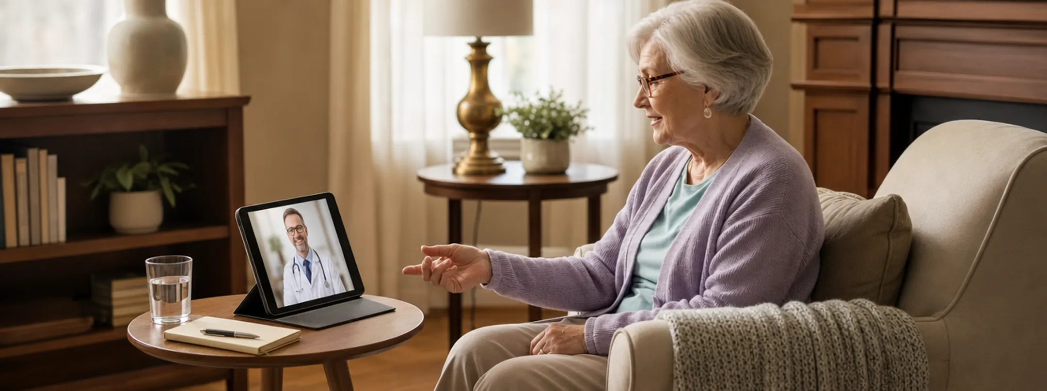 Patient using telehealth service through medical discount membership