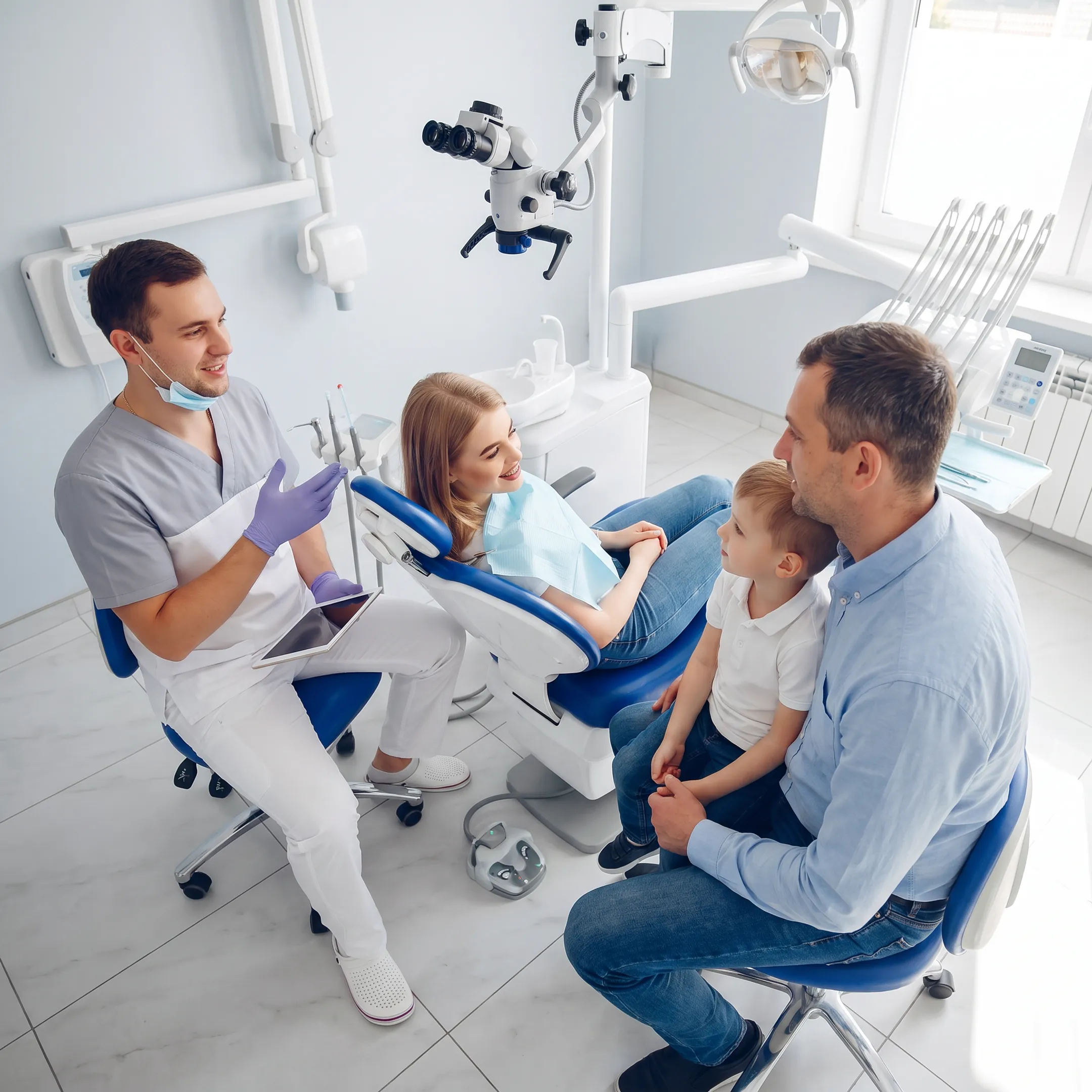 Family speaking with a dental professional during a welcoming consultation
