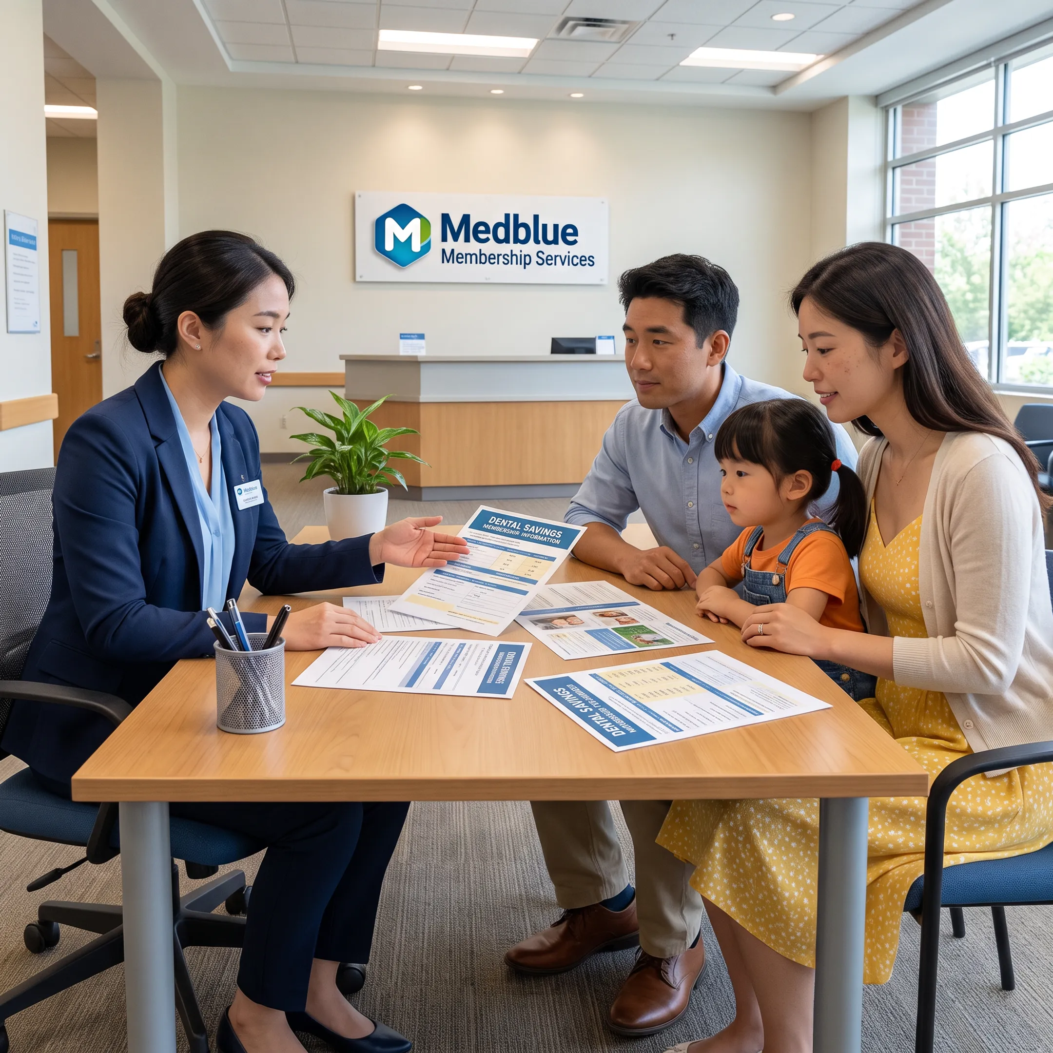 Family reviewing dental membership benefits with a healthcare advisor
