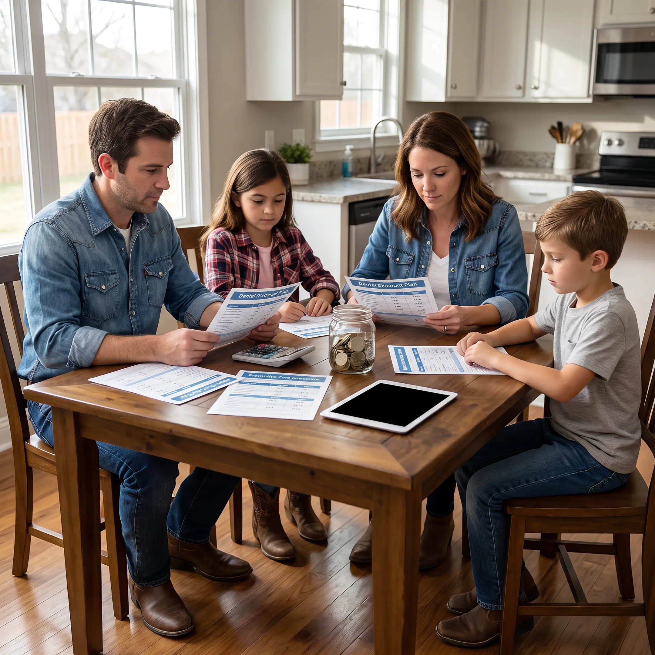 Texas family reviewing affordable dental care options at home