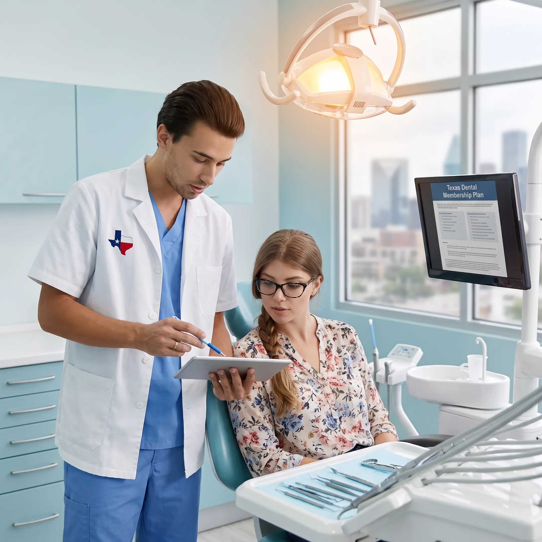 Dentist explaining a discounted dental care plan to a patient