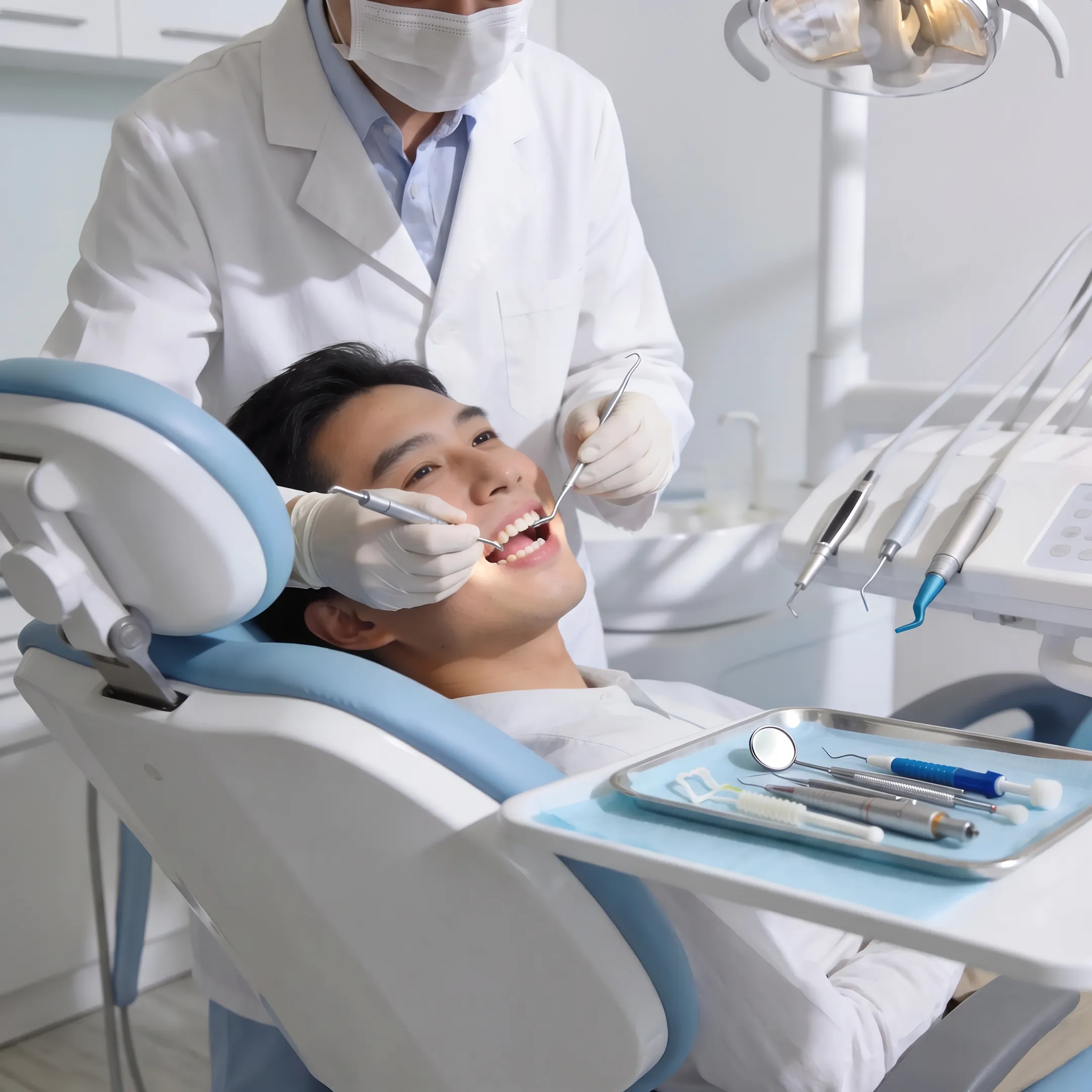 Patient receiving a routine dental cleaning in a modern dental office