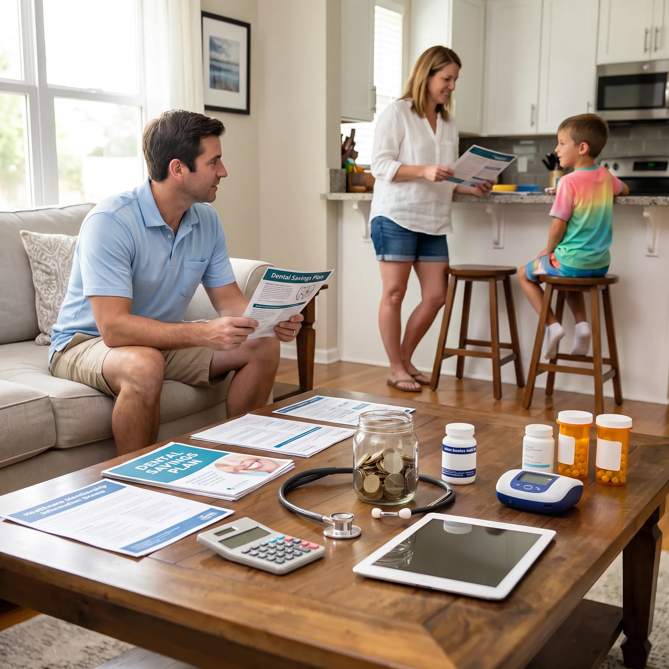 Florida family reviewing dental savings and healthcare membership benefits