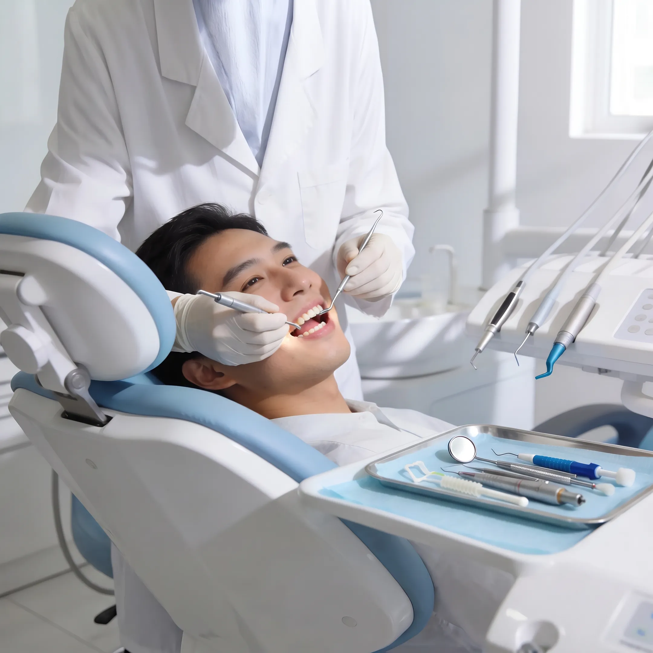 Adult patient receiving a routine dental cleaning at a modern clinic
