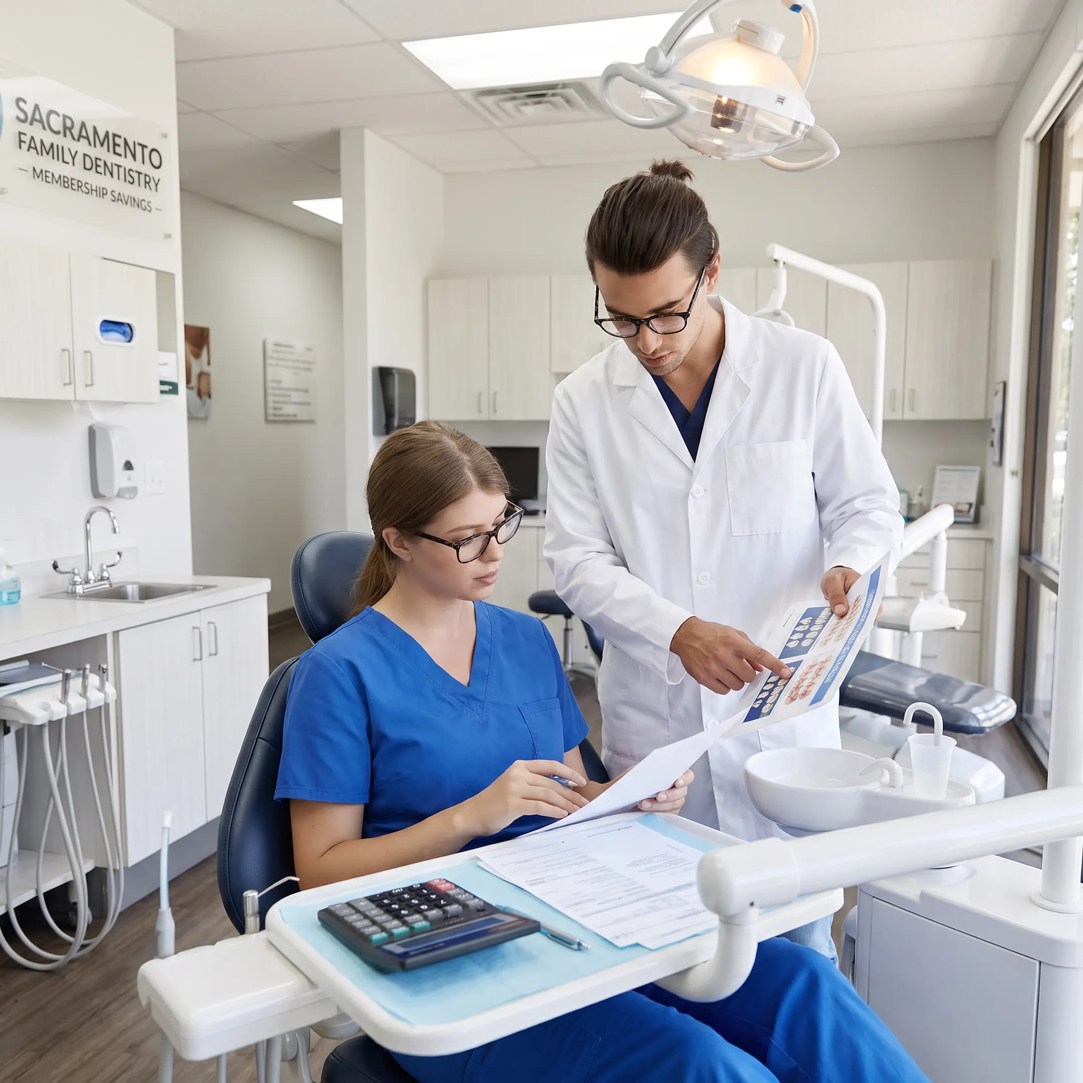 Dentist explaining affordable cleaning options to a patient