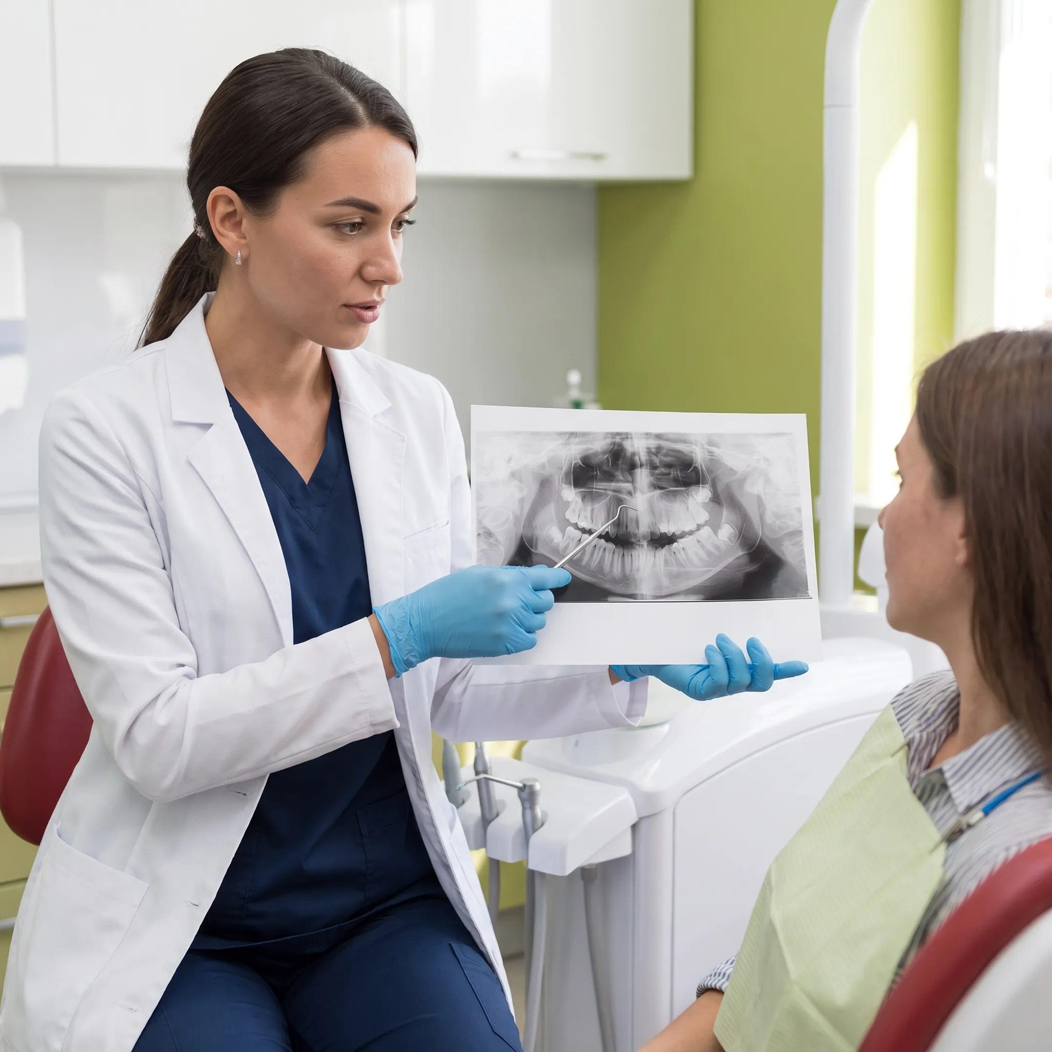 Patient discussing dental care options with a dentist in a modern clinic