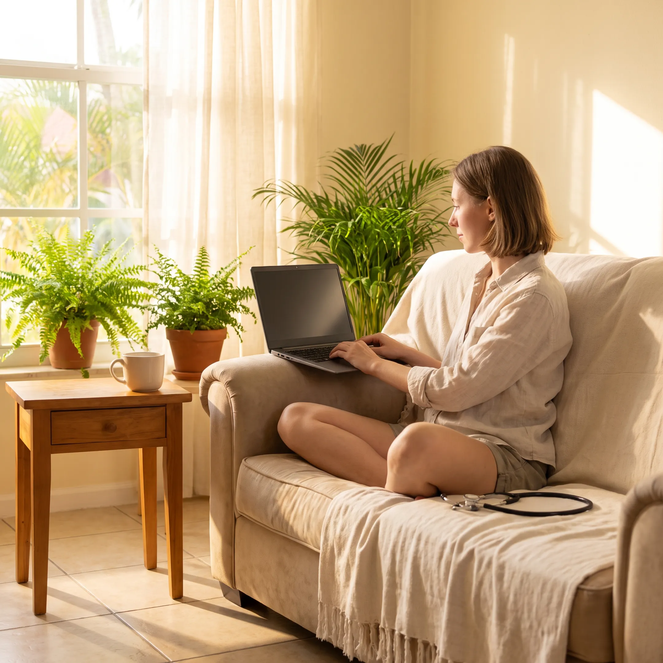 Patient speaking with a primary care doctor through telehealth