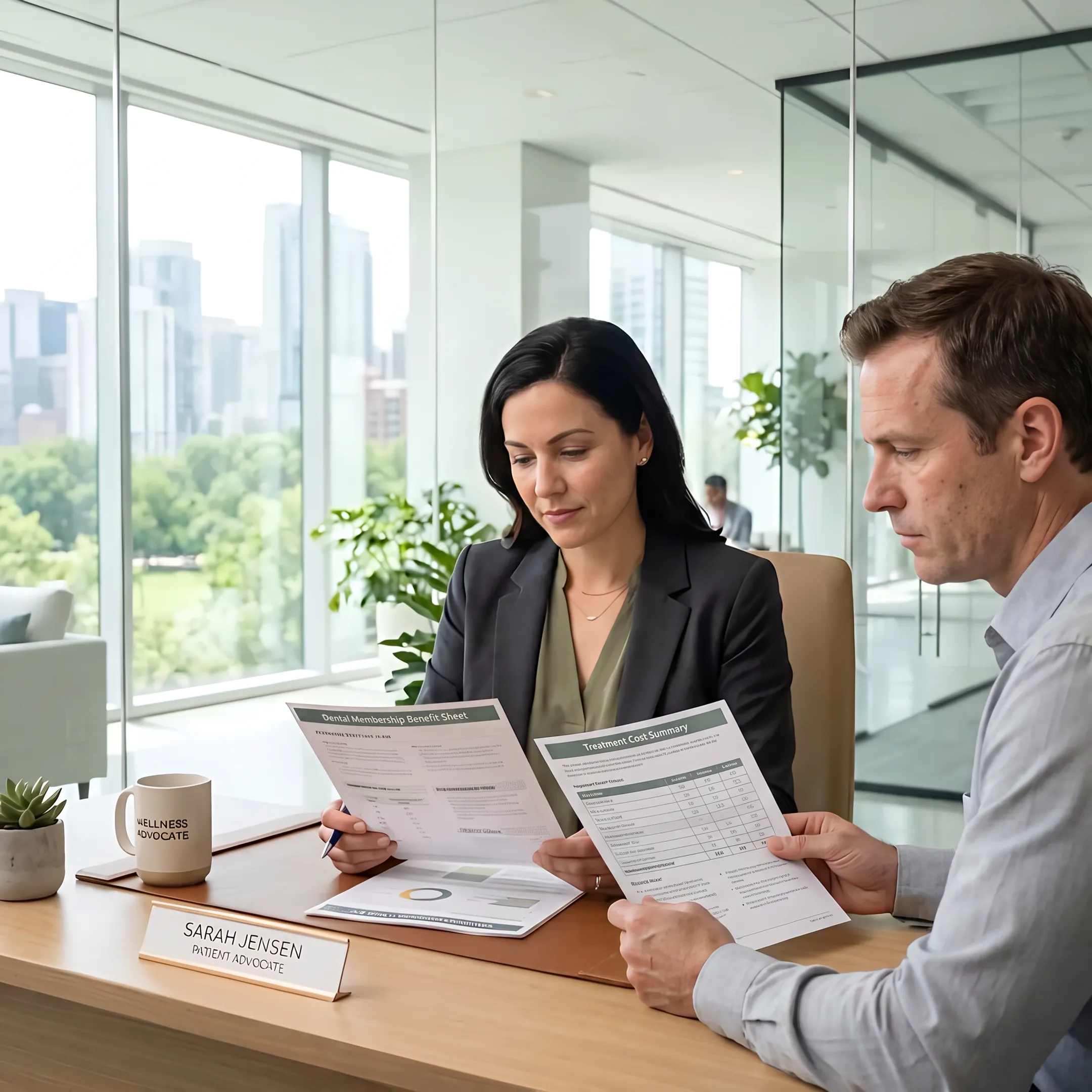 Patient reviewing dental discount membership information
