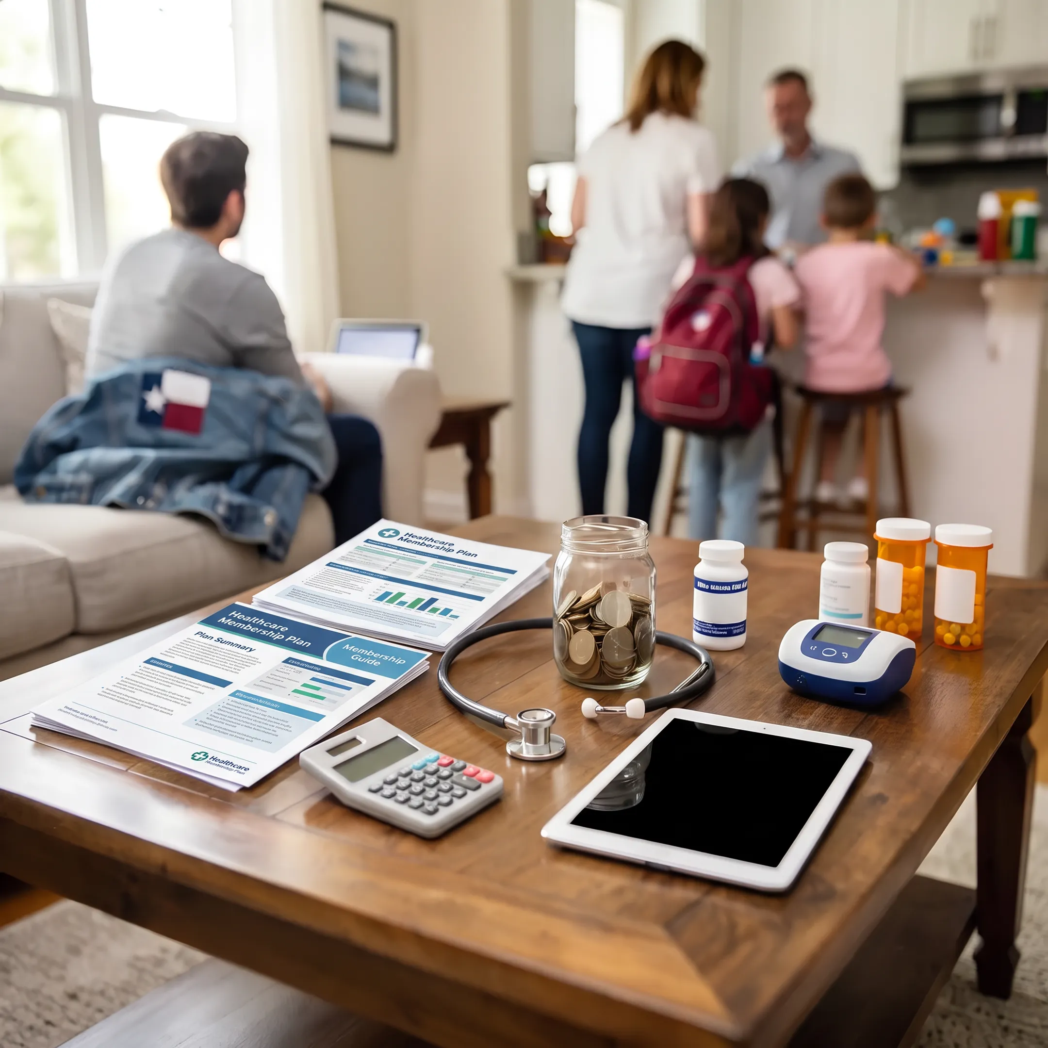 Family reviewing self-pay healthcare membership options at home
