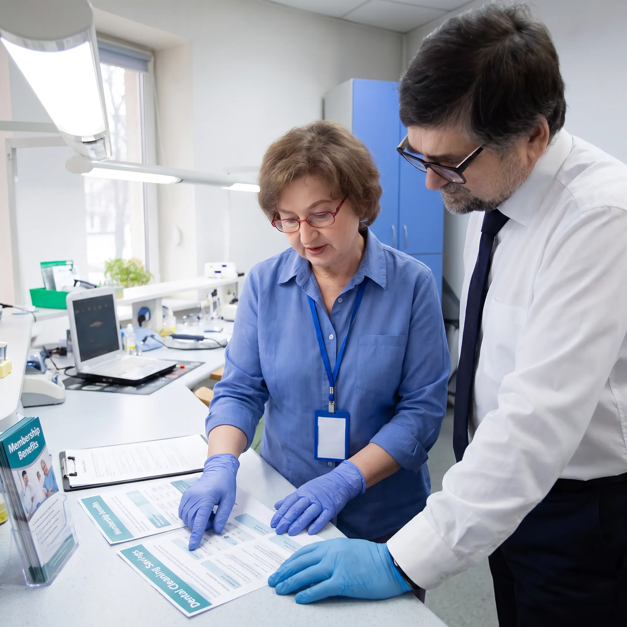 Patient reviewing dental savings information with a MedBlue advisor