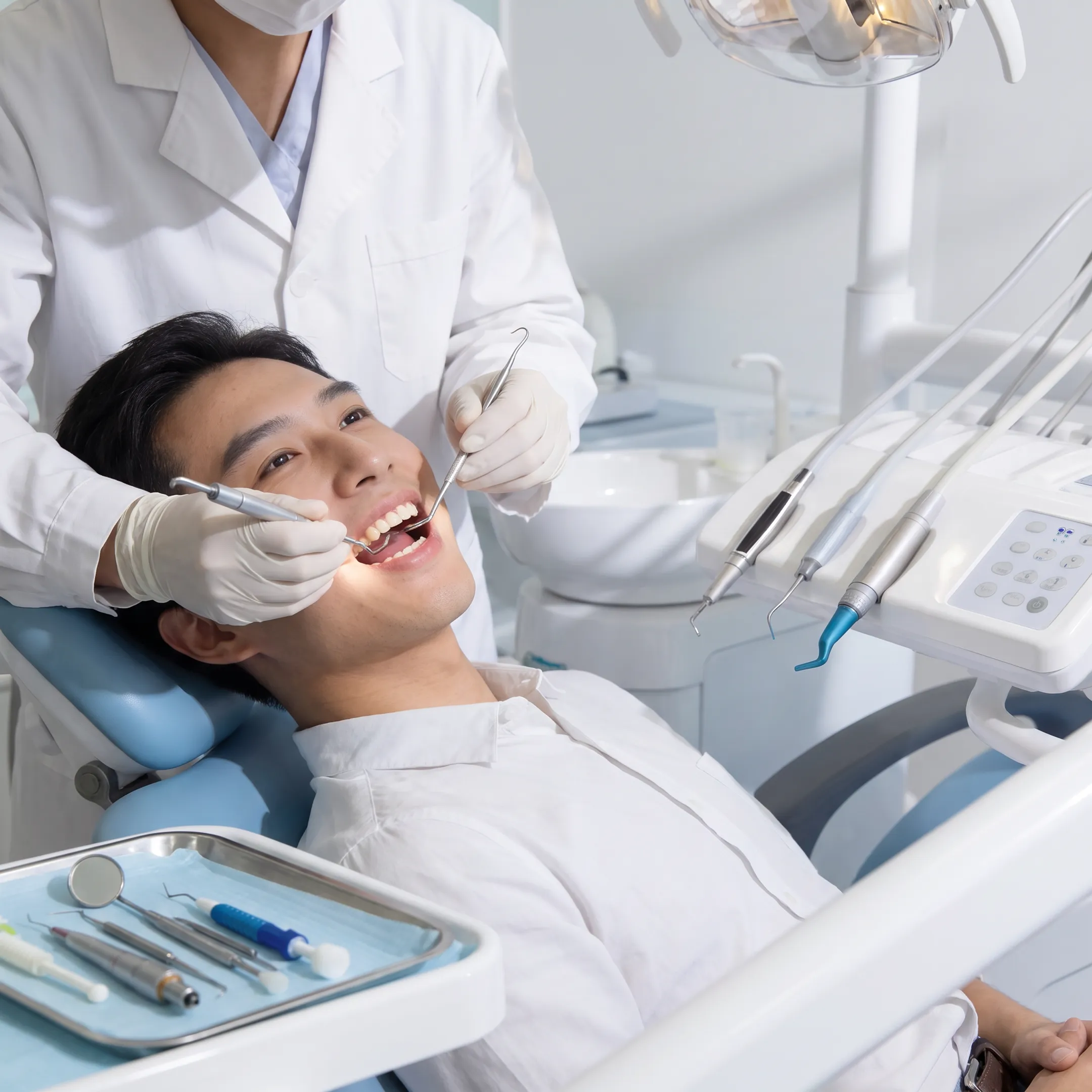 Adult patient receiving a routine dental cleaning in a modern dental office