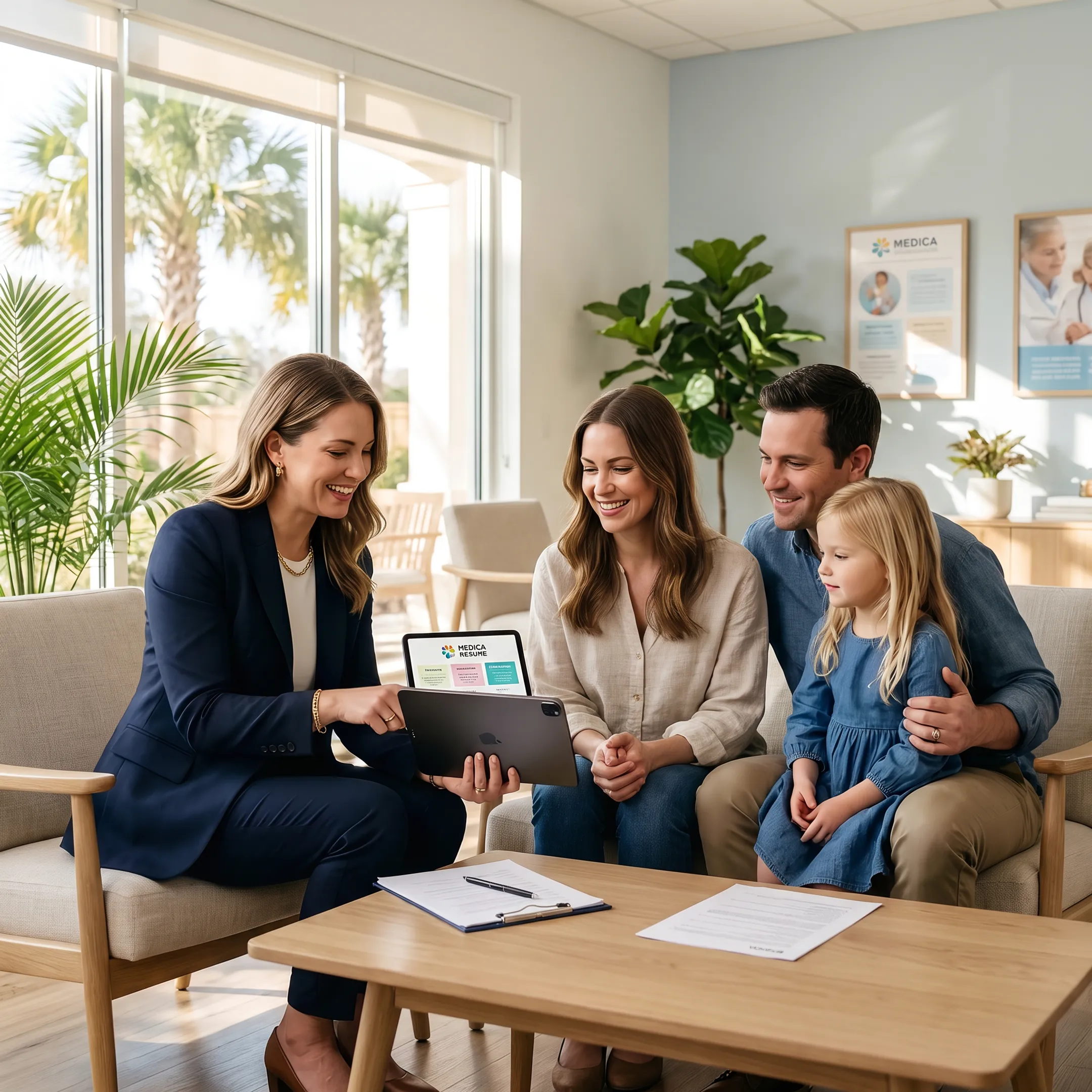 Family reviewing dental membership information together