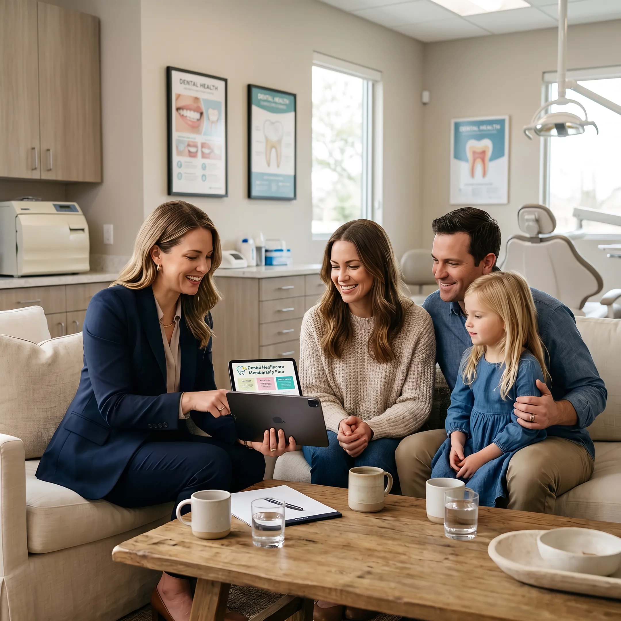 Patient reviewing a dental membership plan and discounted care options