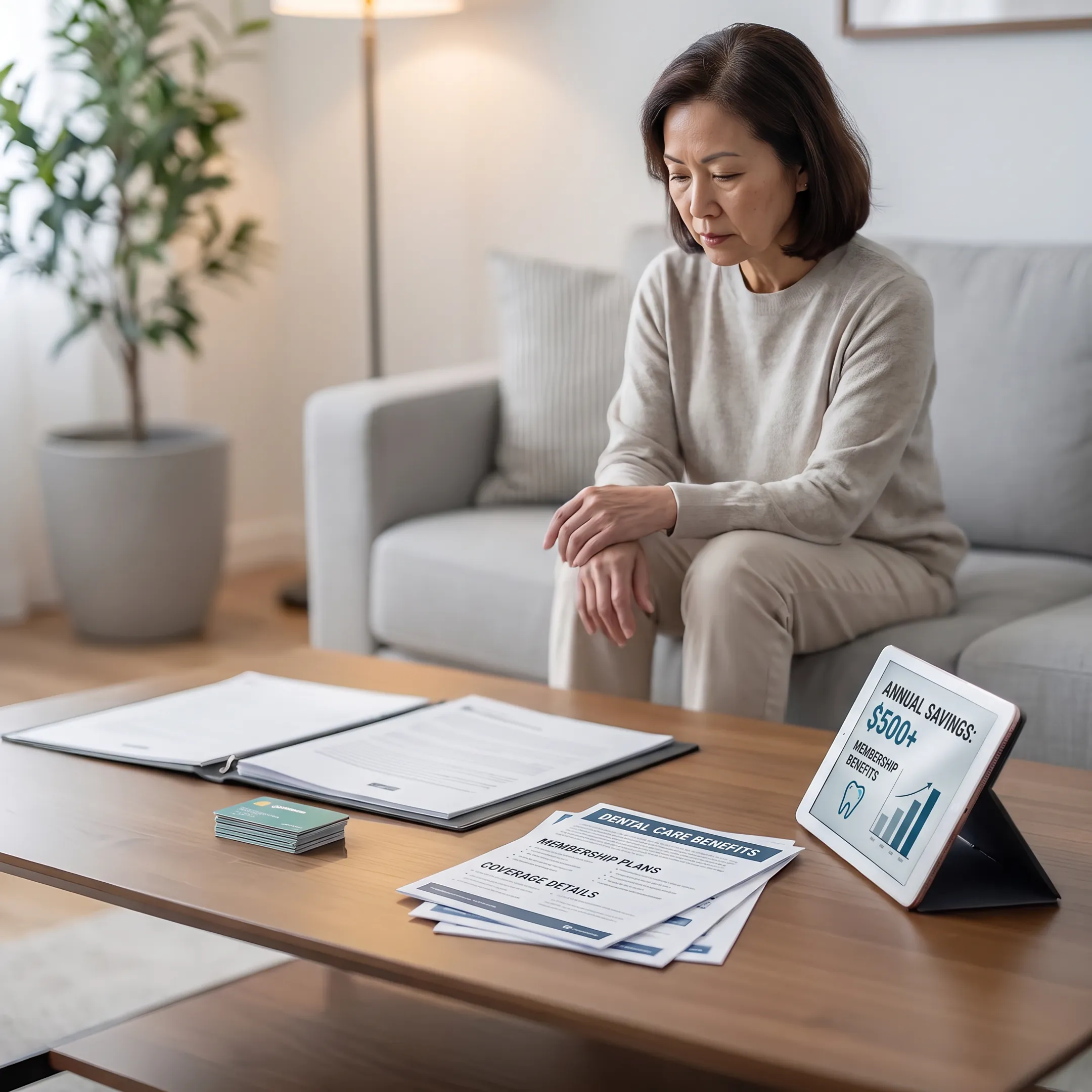 Patient reviewing dental membership savings on a tablet