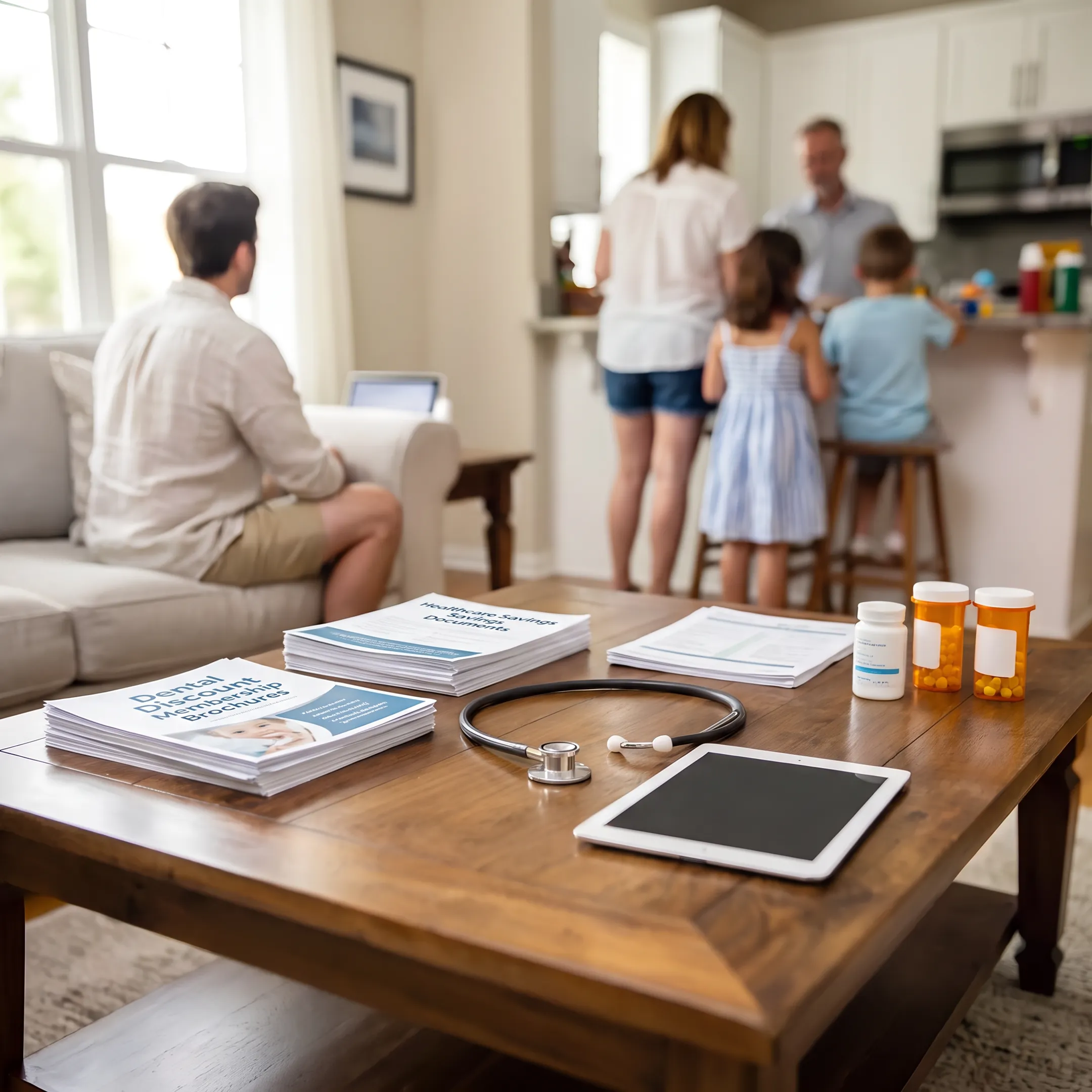 Florida family reviewing dental savings membership information at home