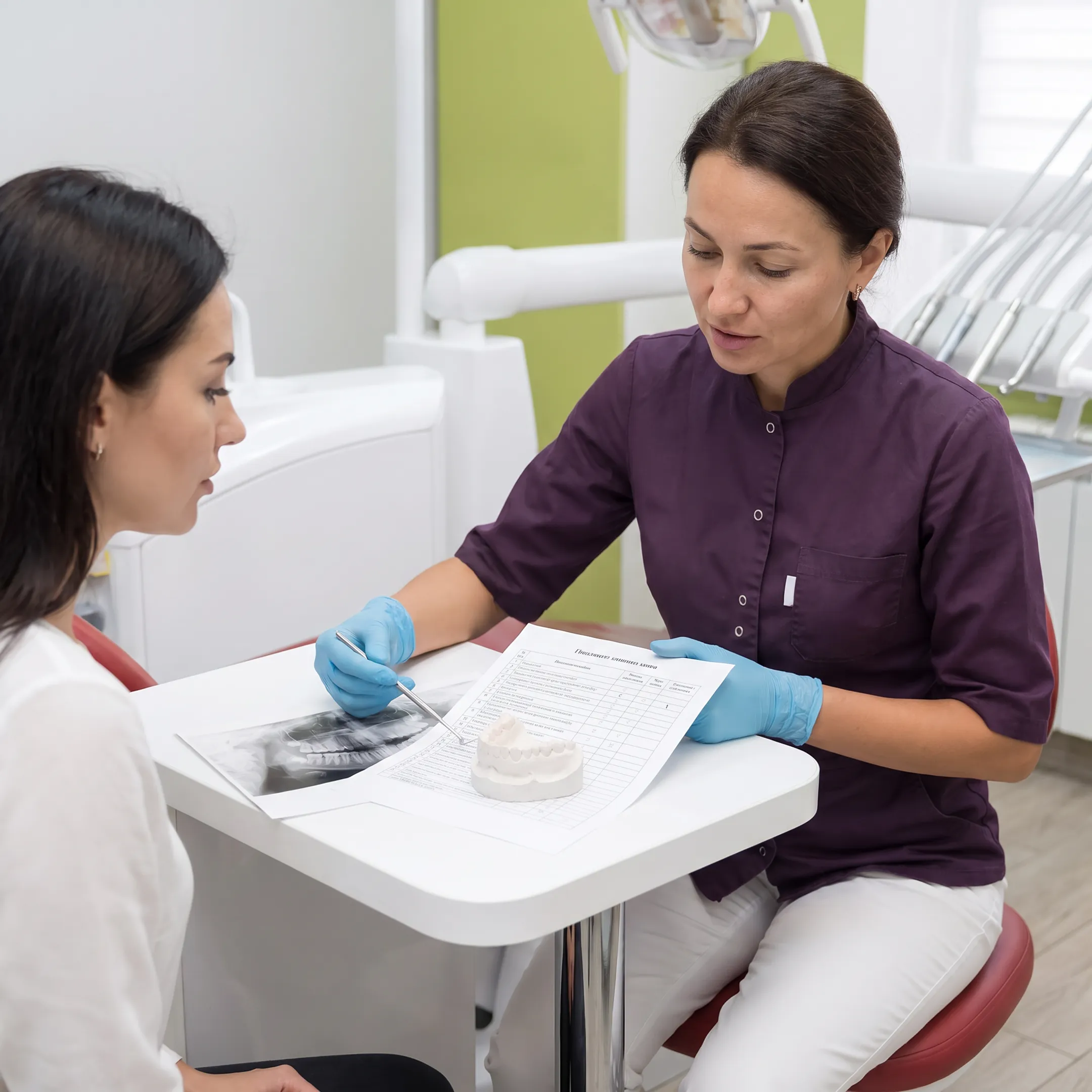Dentist explaining treatment costs to a patient