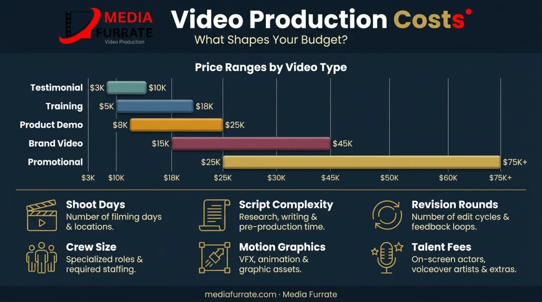 Corporate video production cost factors and price range breakdown by video type