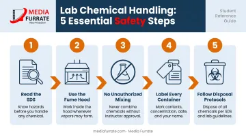 5-step chemical handling safety process for laboratory students infographic