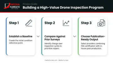 Three-step drone inspection program best practices process flow infographic