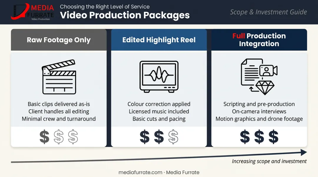 Drone videography deliverable types raw footage versus edited highlight reel versus full production