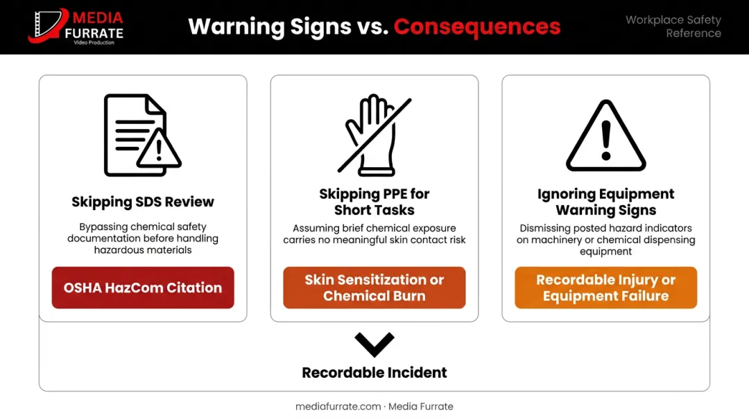 Three common decoration shop safety mistakes and their escalating consequences infographic