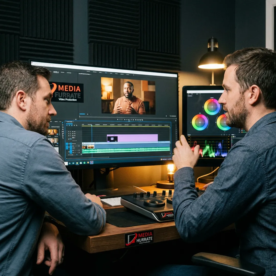 Video editor reviewing corporate footage