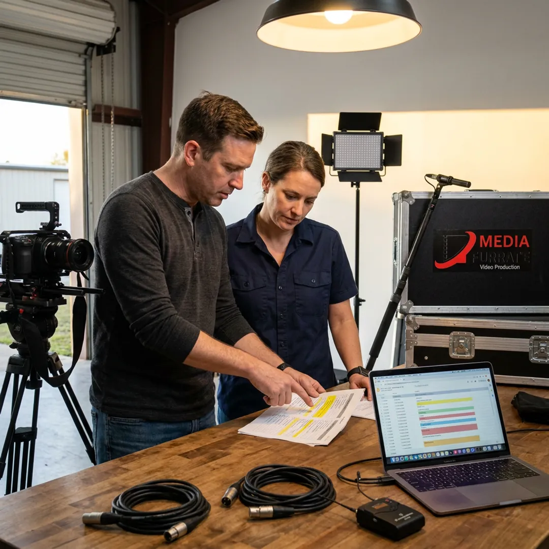 Corporate video team planning an event shoot