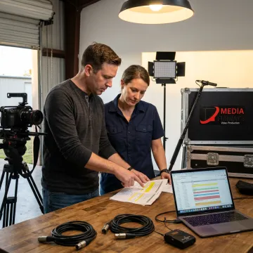 Corporate video team planning an event shoot