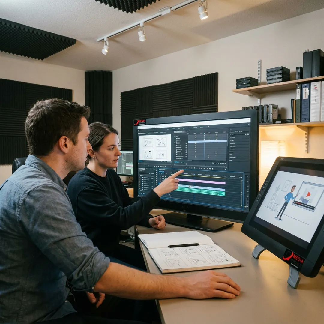 Animated explainer video production workspace