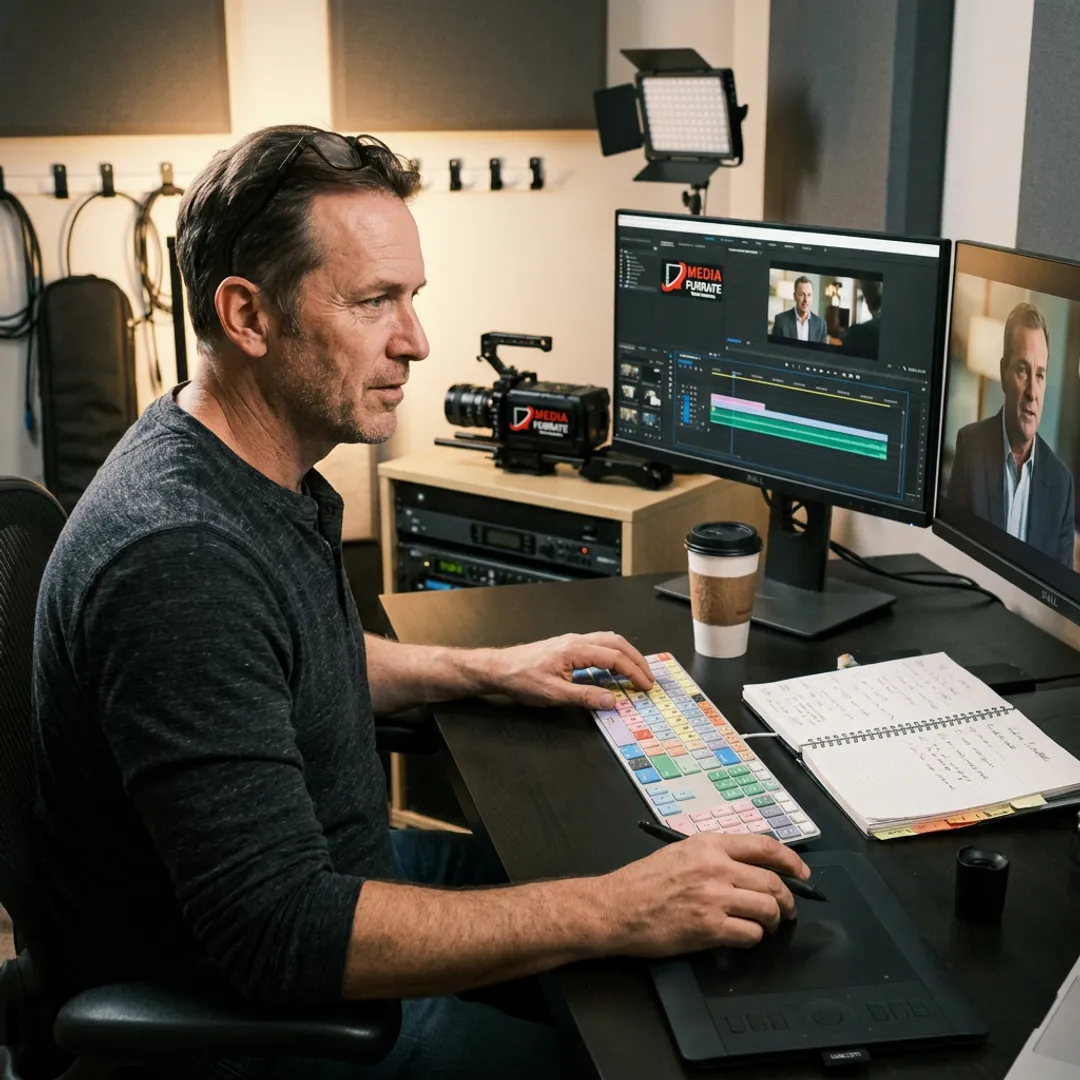 Producer reviewing corporate video footage