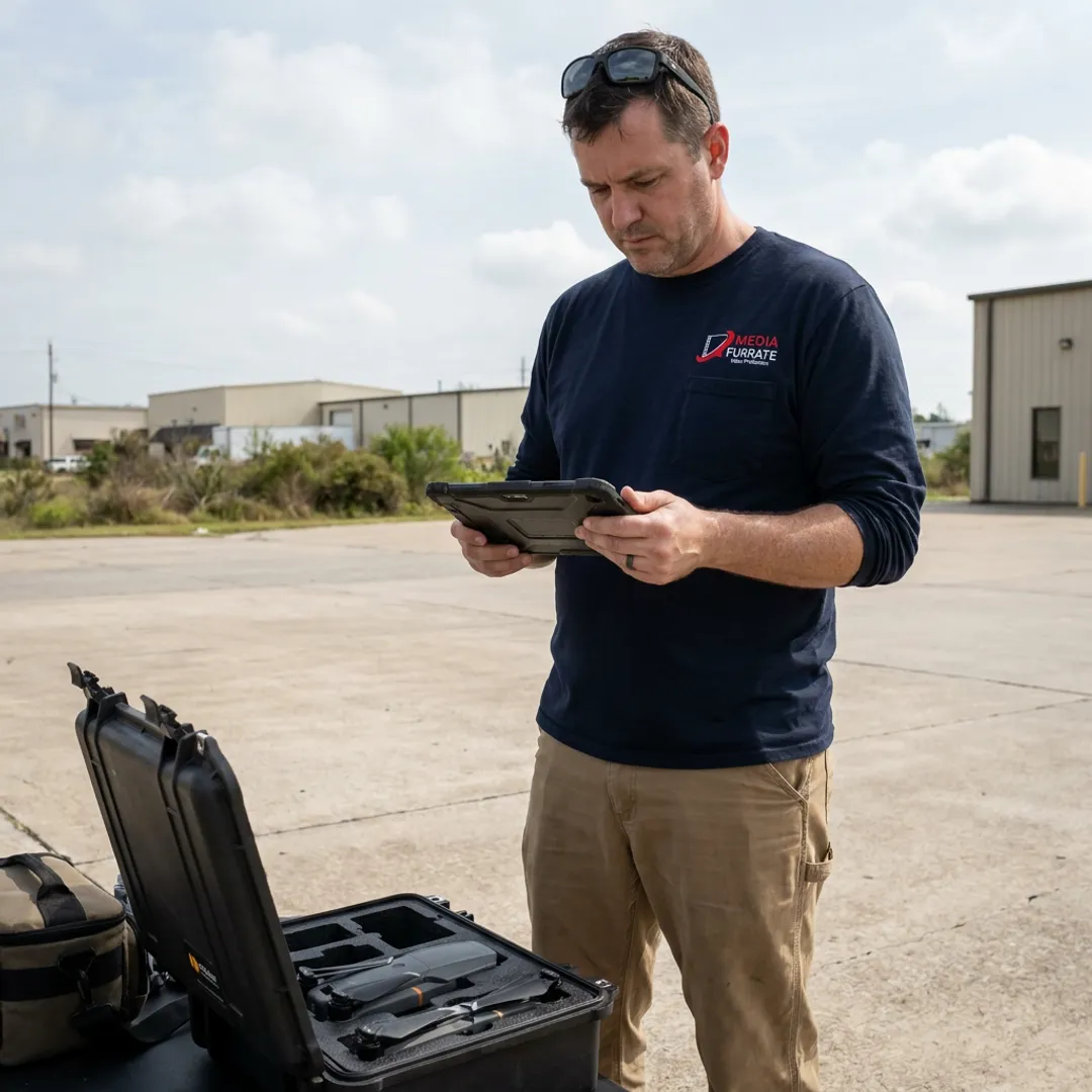 Drone pilot planning an aerial videography shoot