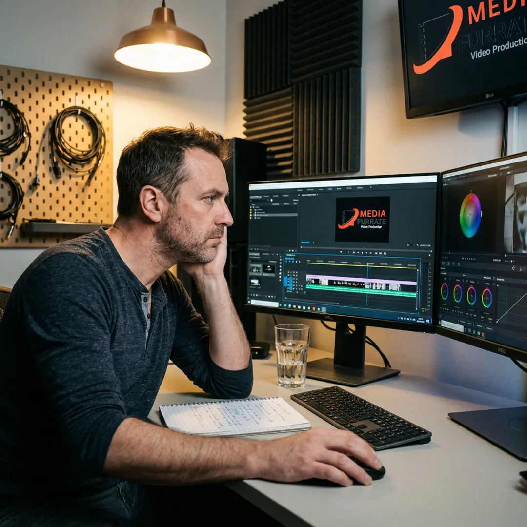 Producer reviewing video footage during editing