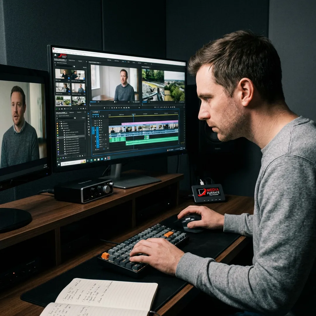 Video editor reviewing narrative footage