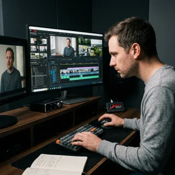 Video editor reviewing narrative footage