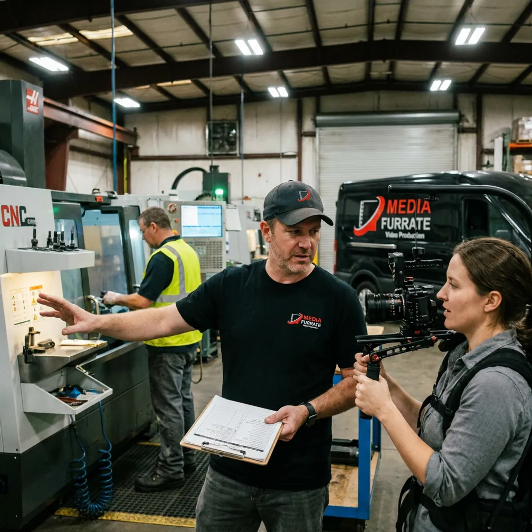 Producer directing a manufacturing video shoot