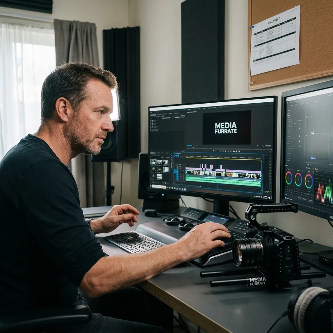 Producer reviewing event video footage during editing