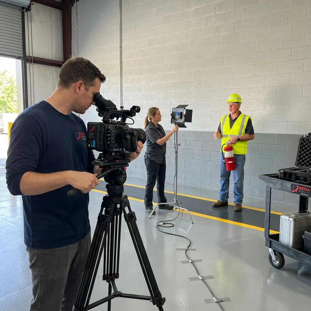 Video crew filming safety training demonstration