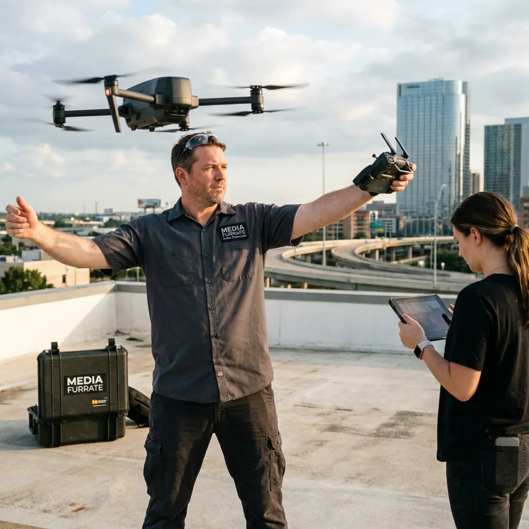 Drone filming aerial video over Dallas Fort Worth