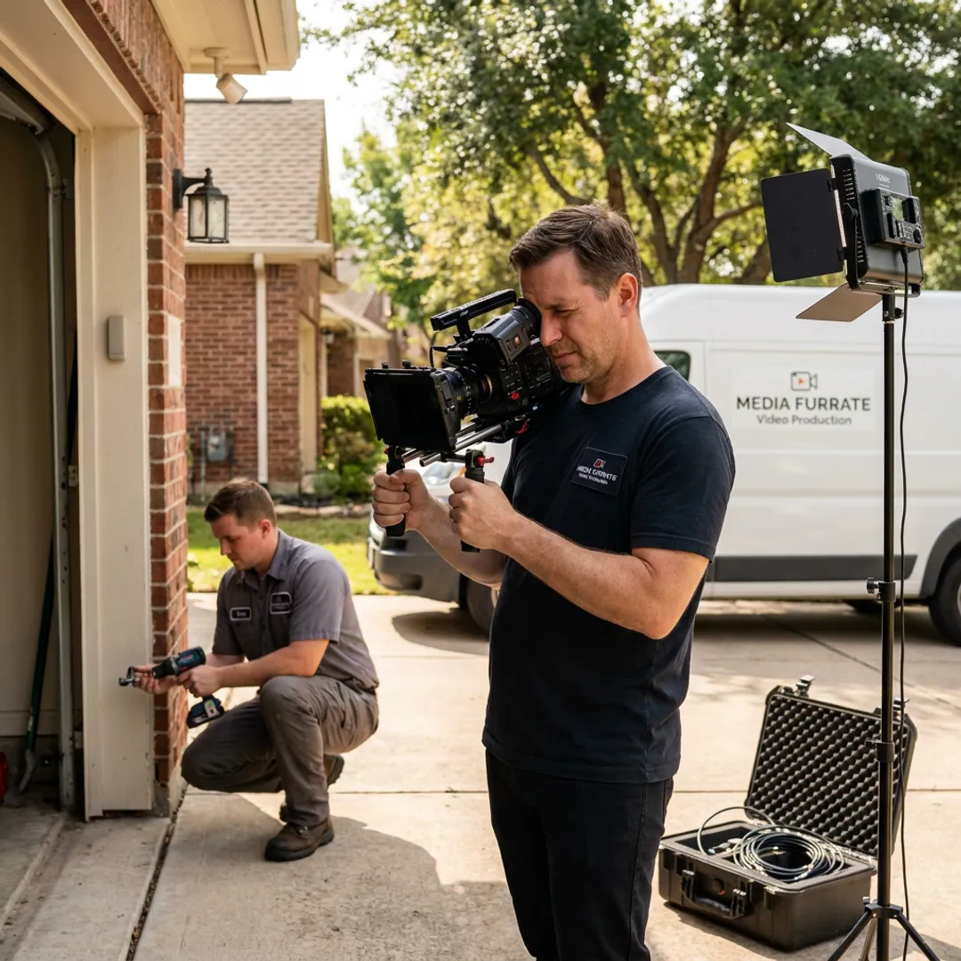Producer directing a garage door video shoot