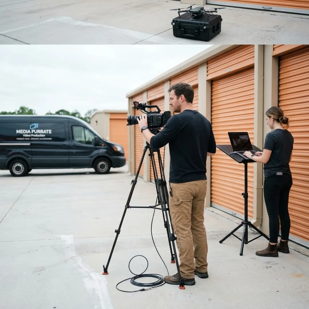 Video crew filming storage facility tour