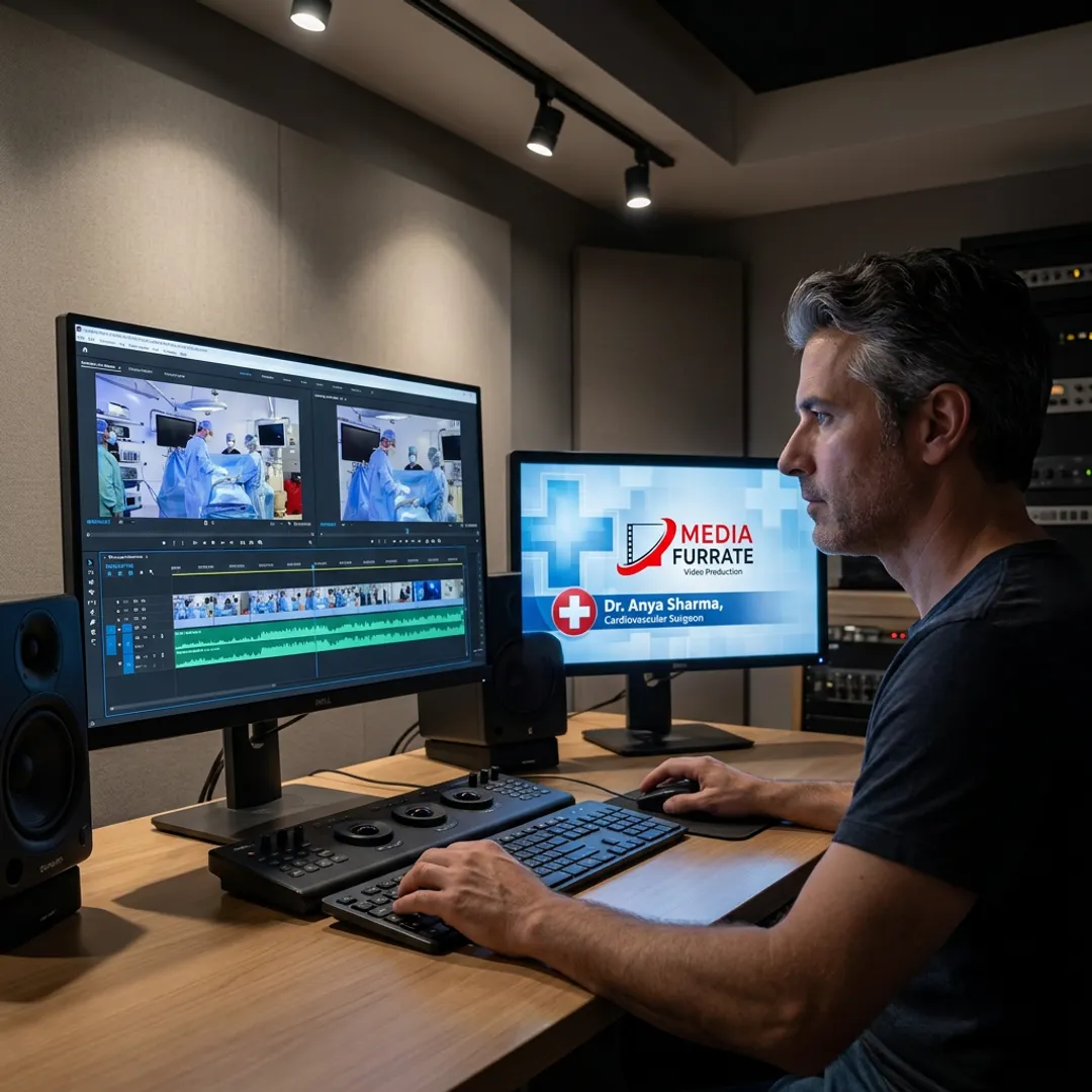 Producer reviewing medical video footage during post-production