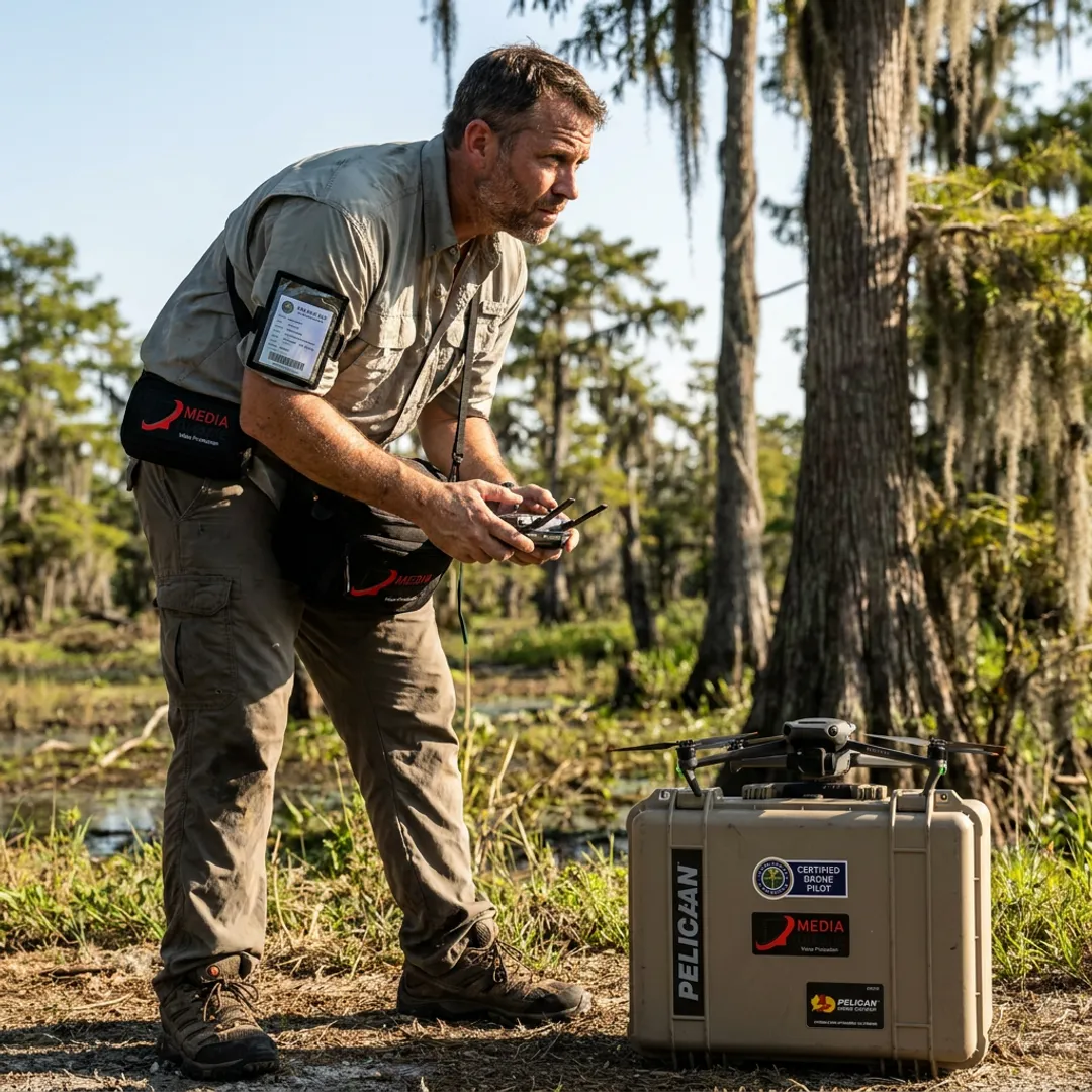 Drone pilot preparing aerial video shoot
