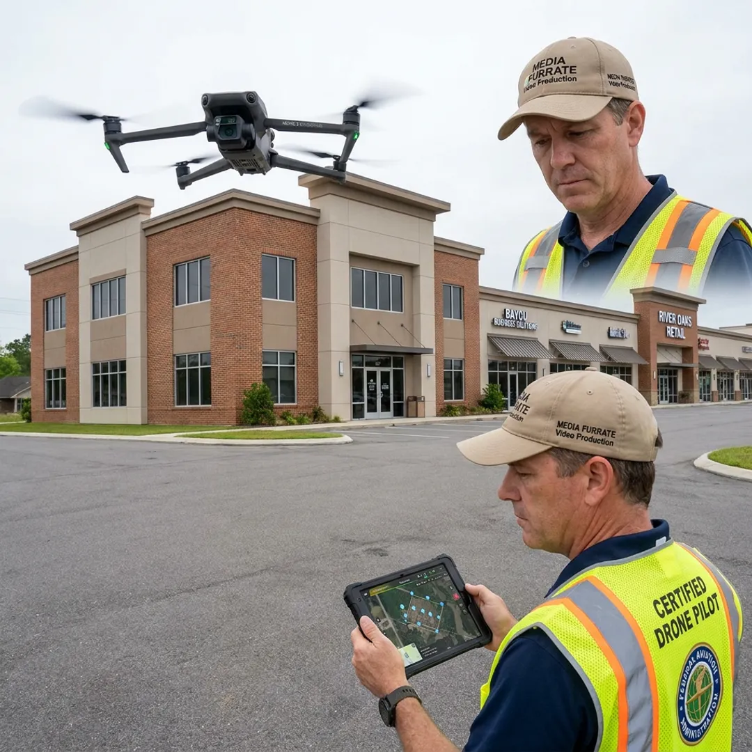 Professional drone capturing aerial footage