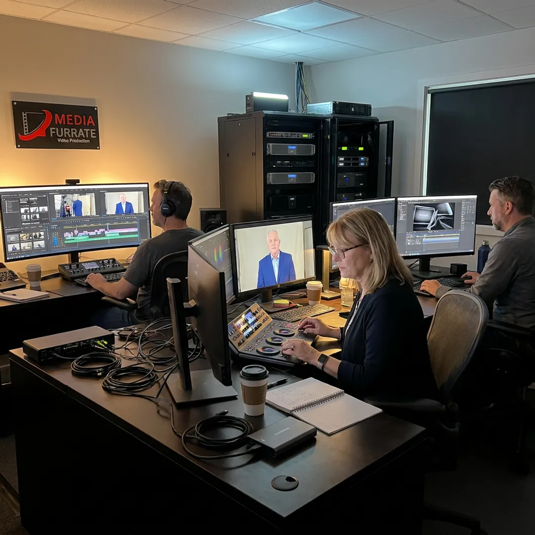 Video editor reviewing corporate footage