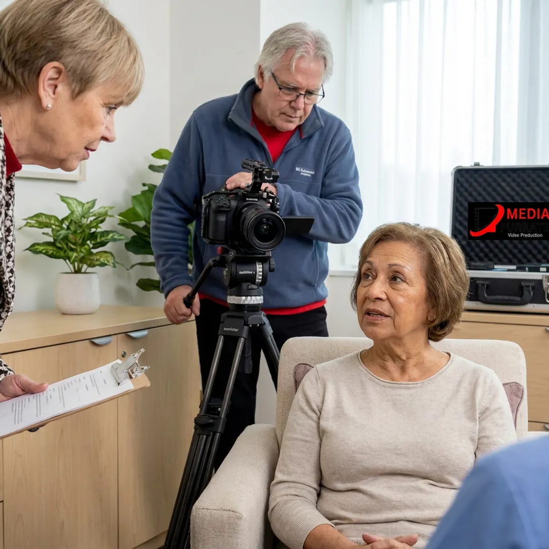 Producer interviewing patient for testimonial video