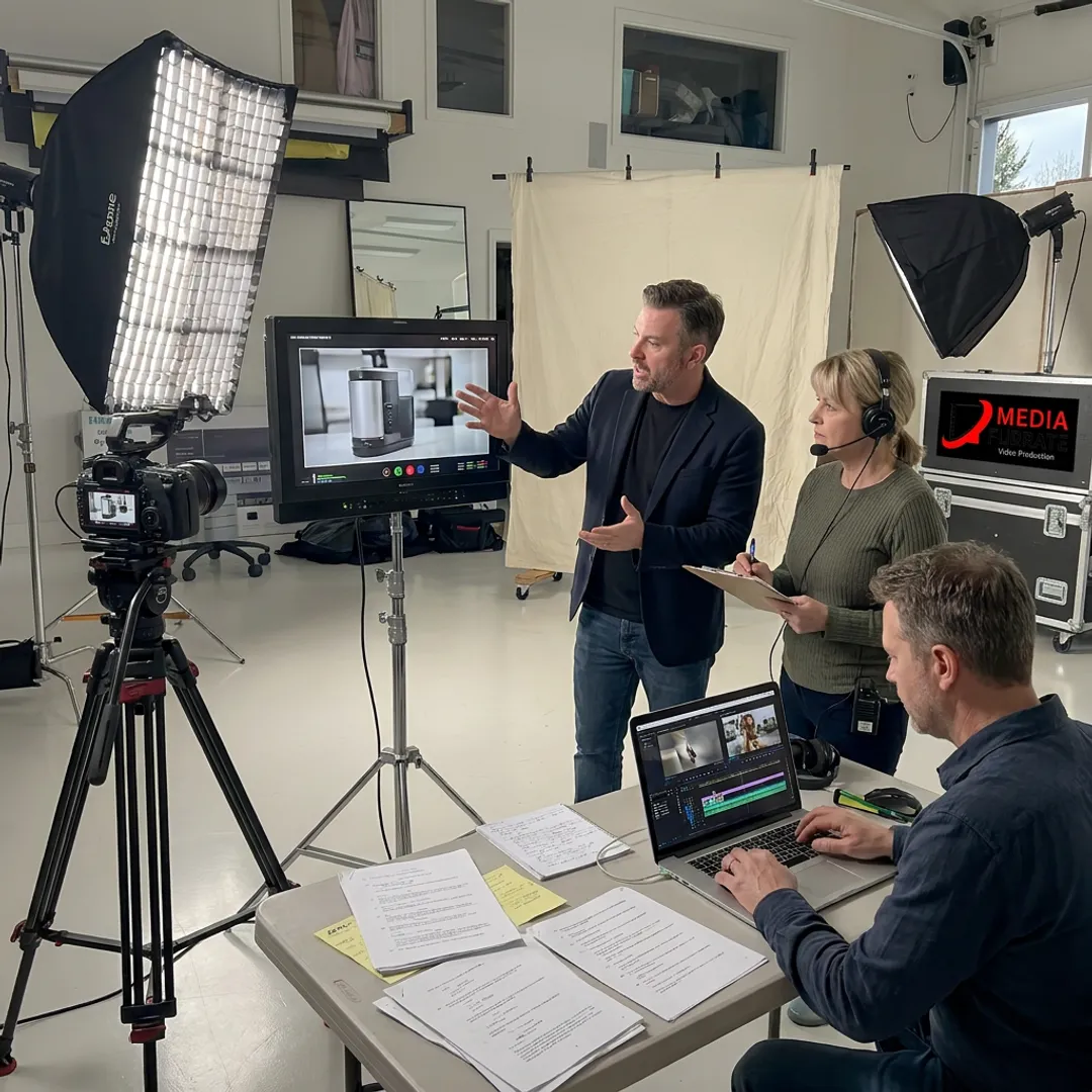 Video producer reviewing product footage