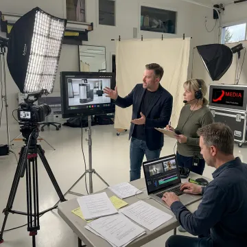 Video producer reviewing product footage