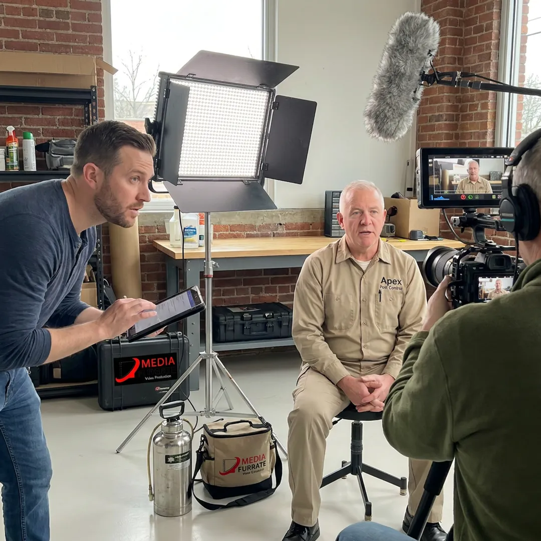 Video producer directing a pest control company interview